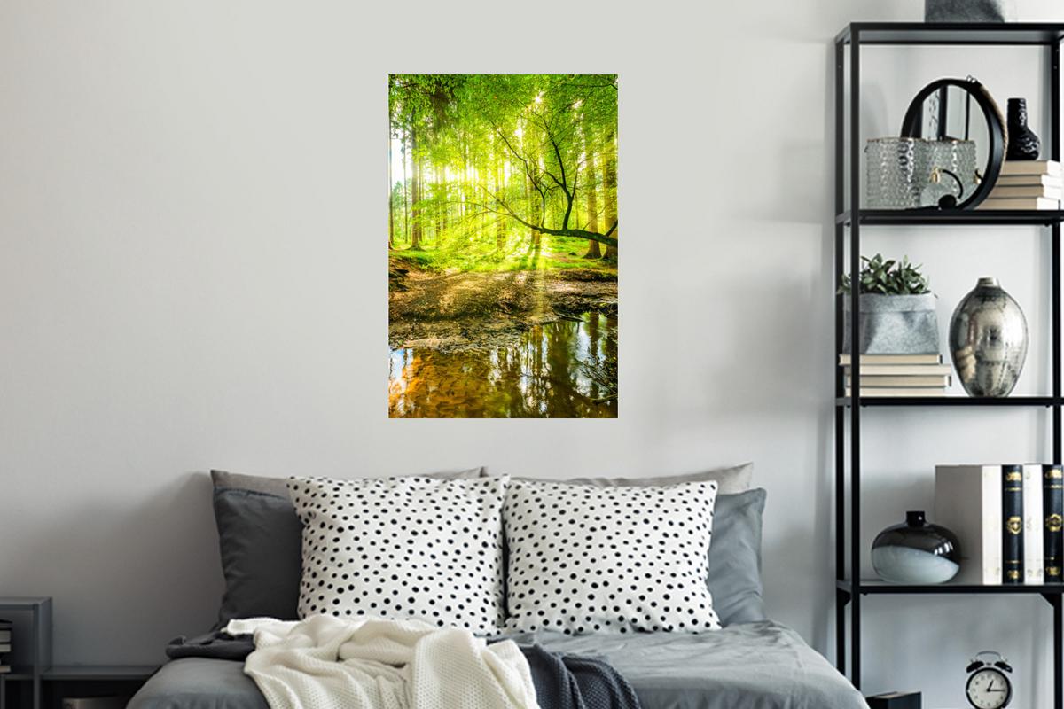 WANDTATTOO Wald - Landschaft - Wasser - Bäume - Sonne - Grün - Natur Wandbild 40x60 cm - Grün, Kunststoff (40/60/0.1cm) - MuchoWow