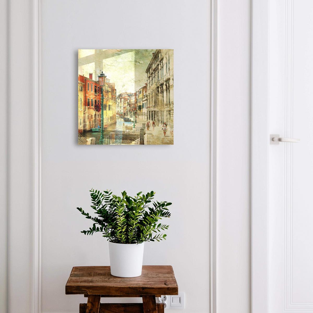 SCHLÜSSELBOX Schwarz 30x30 cm- Türöffnung nach rechts - Farbenfrohe Stadt - Beige, Metall (30/30/5cm) - TULUP