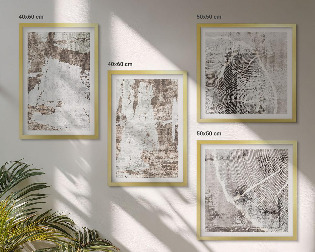 BILDER SET 4er Set - 50x50 cm & 40x60 cm Goldrahmen - Abstrakte Muster, weiß, braun - Goldfarben, Kunststoff (50/50cm) - TULUP