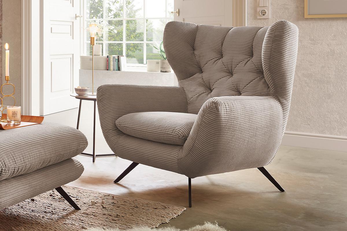 SESSEL CHARME Taupe Cord - Taupe/Schwarz, Textil/Metall (100/106/95cm) - KAWOLA