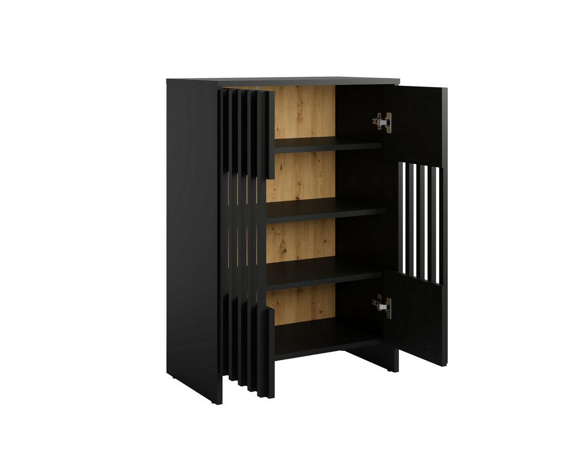 KOMMODE ZEPHYR 60/87/34cm mit Schubladen 2 Türen Schwarz - Schwarz, Holzwerkstoff (60/87/34cm) - MASSENO
