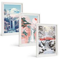 BILDER SET 3er Set - 40x60 cm Weißer Rahmen - Berglandschaften, Wasserfälle - Weiß, Kunststoff (40/60cm) - TULUP