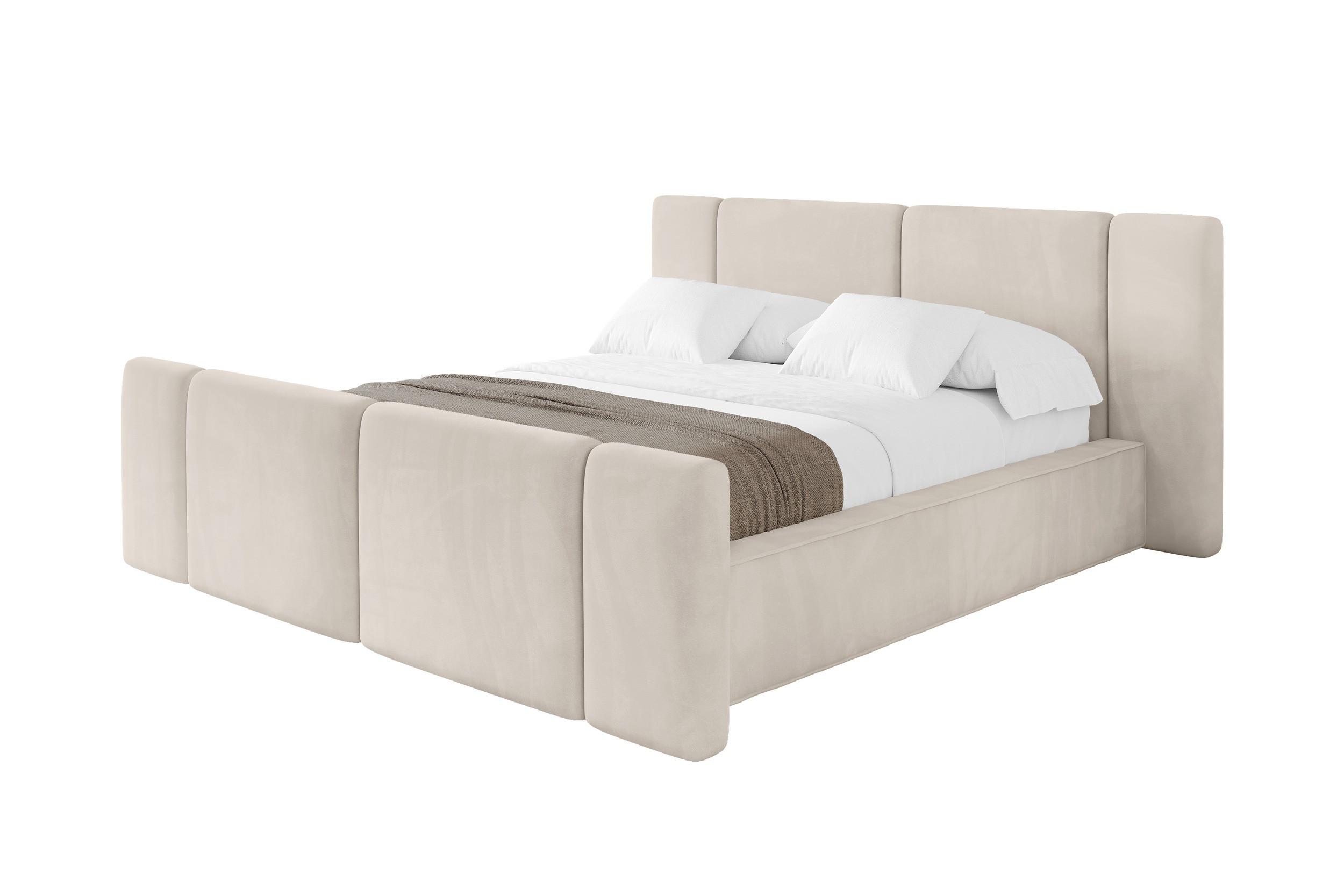 POLSTERBETT mit Bettkasten, Fußteil und Lattenrost, Bett mit Matratze H3/H4 - RIVO-Z 160x200 Beige - Ecru, Holzwerkstoff/Textil (160/200cm) - ALTDECOR