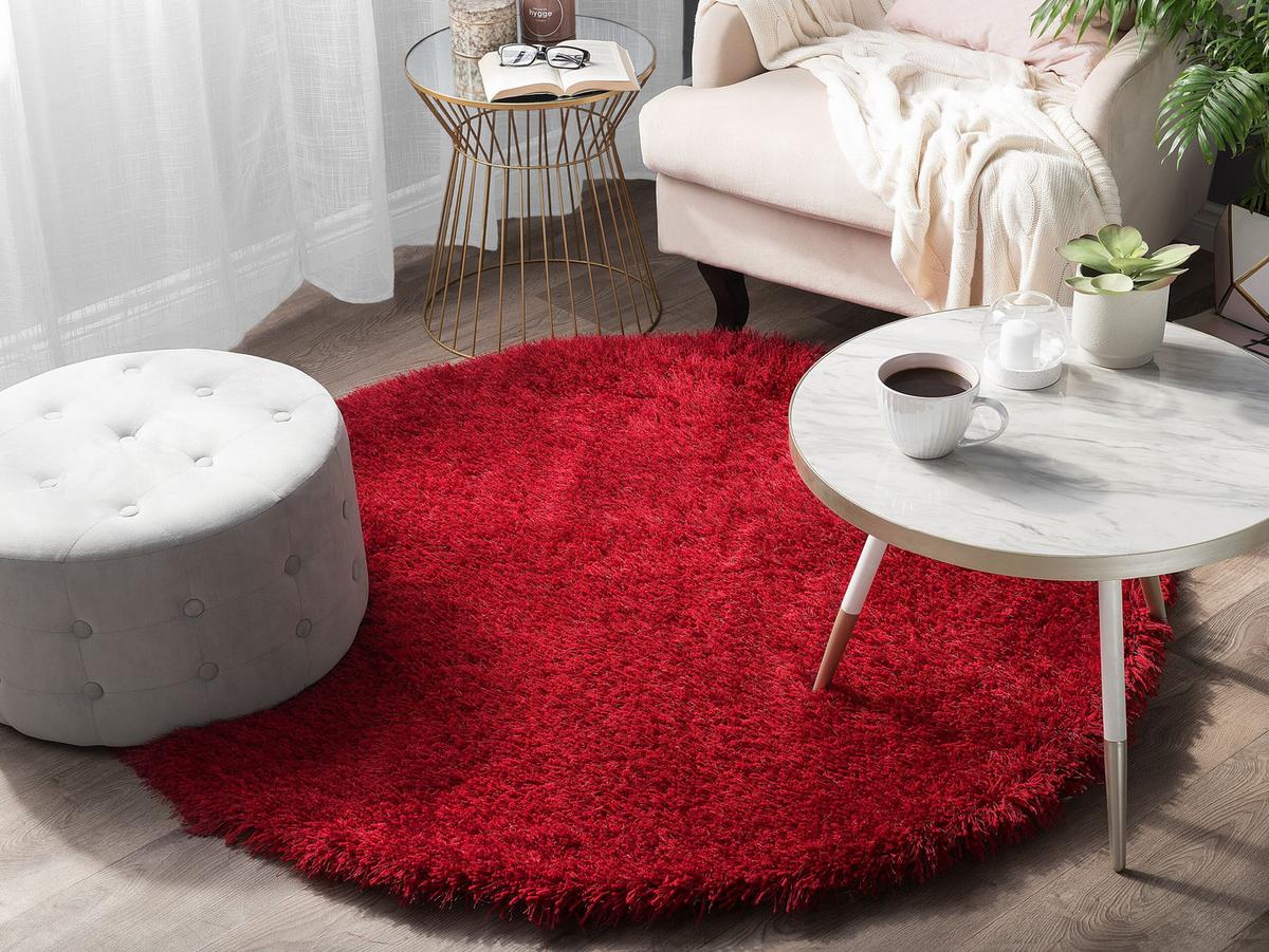 SHAGGY-TEPPICH Cide 140/140 cm - Rot, Kunststoff (140/140cm) - Beliani