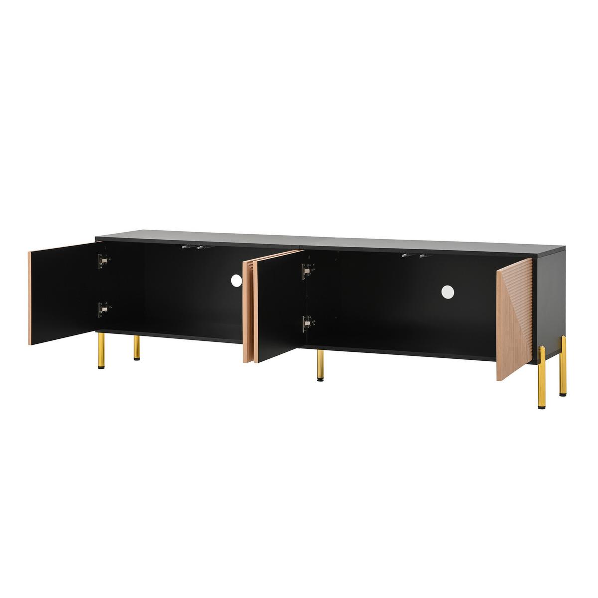 TV-LOWBOARD Schwarz Natur mit 3D-Muster 4 Türen & Goldfüßen 179cm - Naturfarben, Holzwerkstoff (179/53.5/35cm) - Urban Meuble