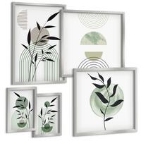 BILDER SET 5er Set - 50x50 cm & 20x30 cm & 40x60 cm Silberner Rahmen - Boho-Pflanzenkompositionen - Silberfarben, Kunststoff (40/60cm) - TULUP