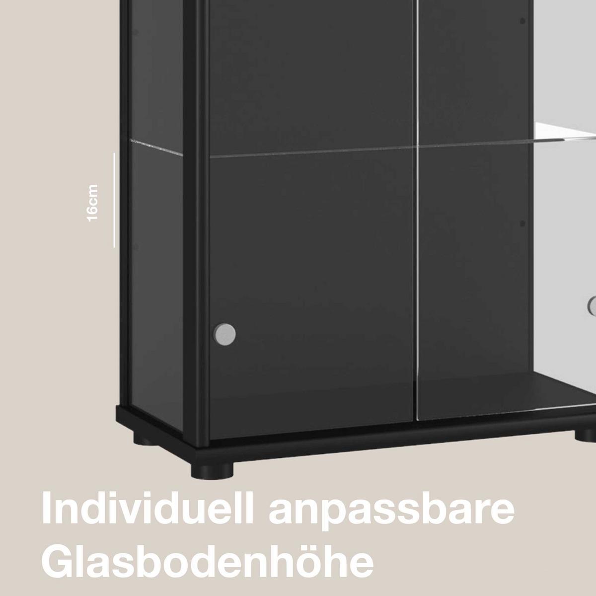 VITRINE 33/67/176 cm mit LED & 4 höhenverstellbaren Glasböden - Transparent/Silberfarben, Glas/Holzwerkstoff (67/176/33cm) - K-Möbel