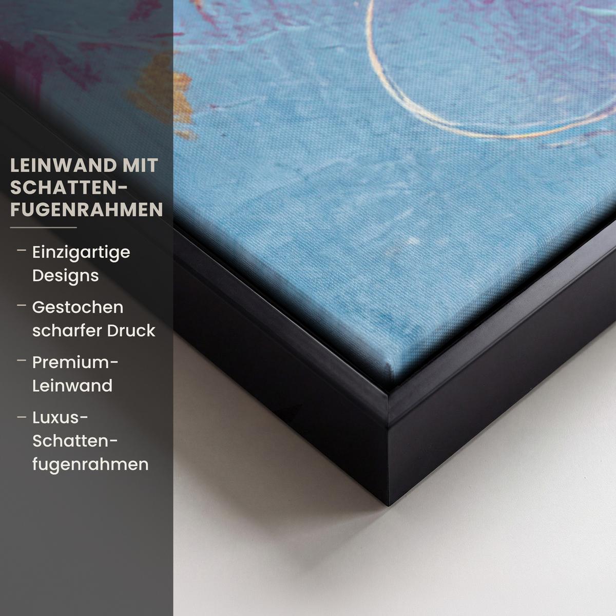 LEINWAND Bilder mit Rahmen - Kreise - Gold - Abstrakt - 90x90 - Blau, Textil (90/90cm) - MuchoWow