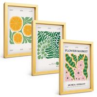 BILDER SET 3er Set - 20x30 cm Goldrahmen - Pastellfarbene Frucht- und Pflanzenmotive - Goldfarben, Kunststoff (20/30cm) - TULUP