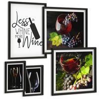 BILDER SET 5er Set - 50x50 cm & 20x30 cm & 40x60 cm Schwarzer Rahmen - Weingläser mit Trauben und Inschrift - Schwarz, Kunststoff (40/60cm) - TULUP