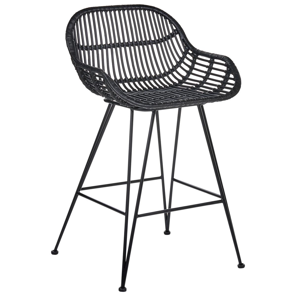 BARSTUHL 2er-Set Rattan Schwarz Terrell - Schwarz, Naturmaterialien (54/94/57cm) - Beliani