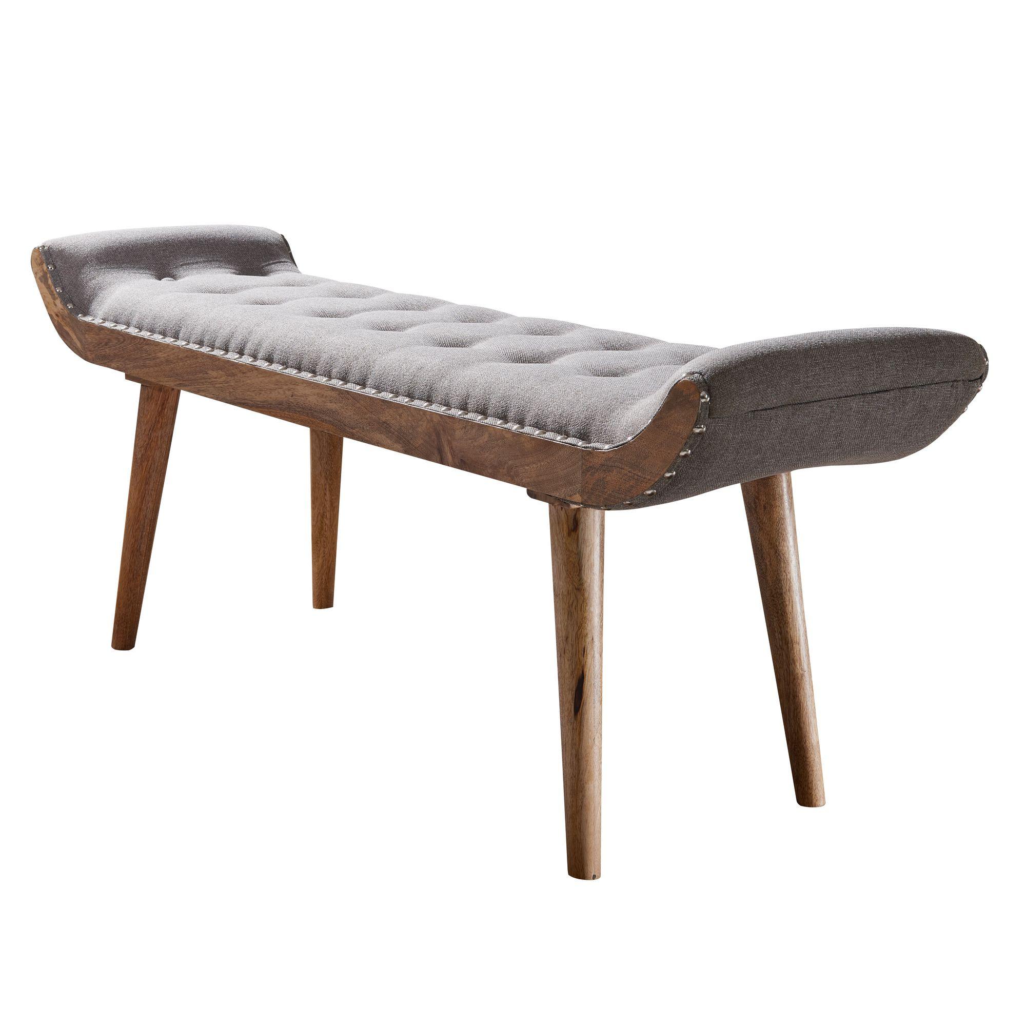 SITZBANK – Stoff/Massivholz, 125x51x38 cm, Grau, Chesterfield-Design - Braun/Grau, Holz/Textil (125/51/38cm) - KADIMA DESIGN