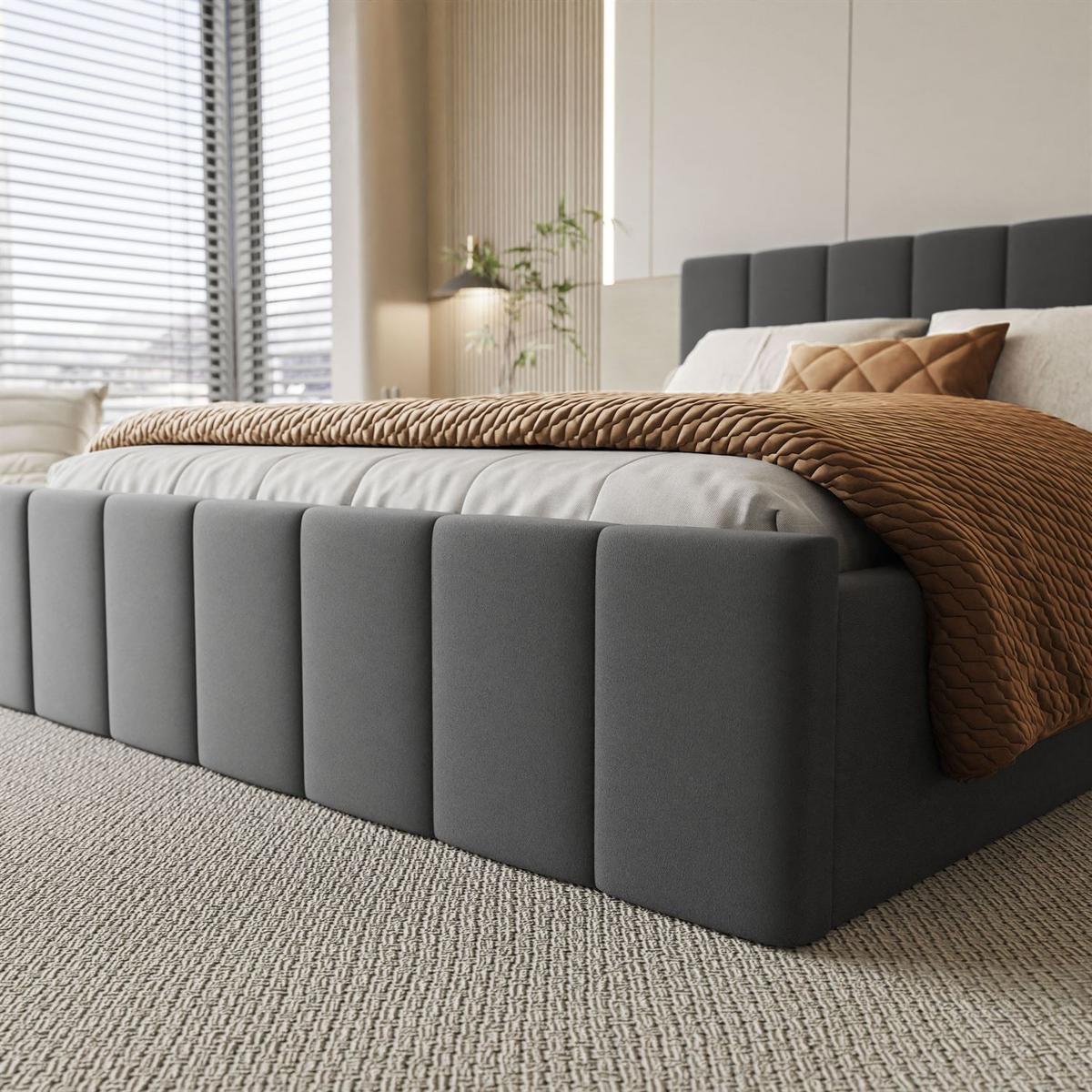 POLSTERBETT ELISE 90x200 cm Jasmine 96, Kopfteil 95 cm, 17 Holzlatten - Grau, Textil (90/200cm) - Lookway