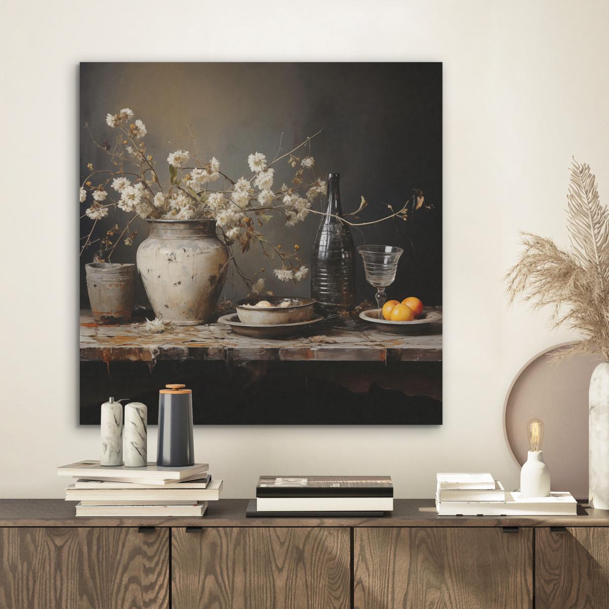 AKUSTIKBILD Stilleben - Blumen - Blumenstrauß - Vase - Wein Wandbilder 60x60 cm - Schwarz, Kunststoff (60/60/0.9cm) - MuchoWow