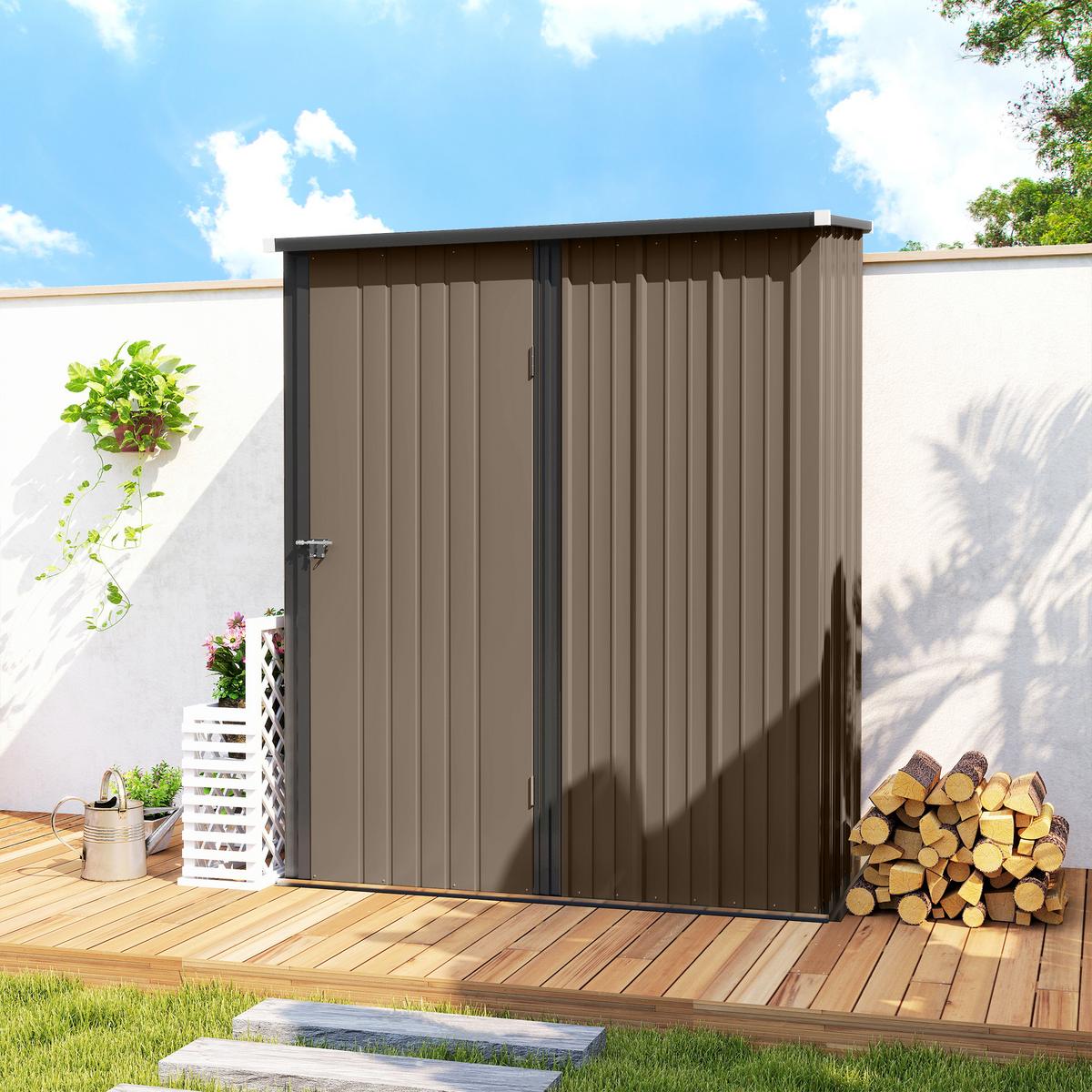 GERÄTEHAUS mit Pultdach, 1,34 m² Metall Gartenhaus, Geräteschuppen, Stahl, Braun - Braun, Metall (94.5/196/161.5cm) - Outsunny