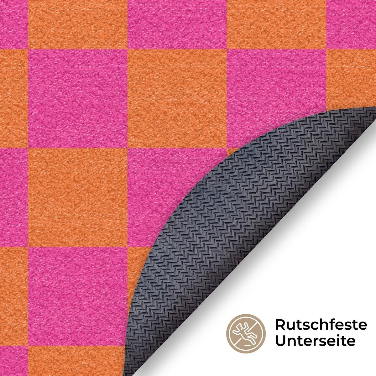 FUSSMATTE Schachbrettmuster - Orange - Rosa - Blöcke Schmutzfangmatte 90x90 cm - Pink, Kunststoff (90/0.4cm) - MuchoWow