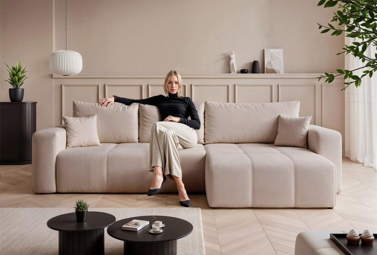 ECKSOFA Leros Xl Mit Schlaffunktion - Beige, Holzwerkstoff/Textil (145/278cm) - Fun Möbel