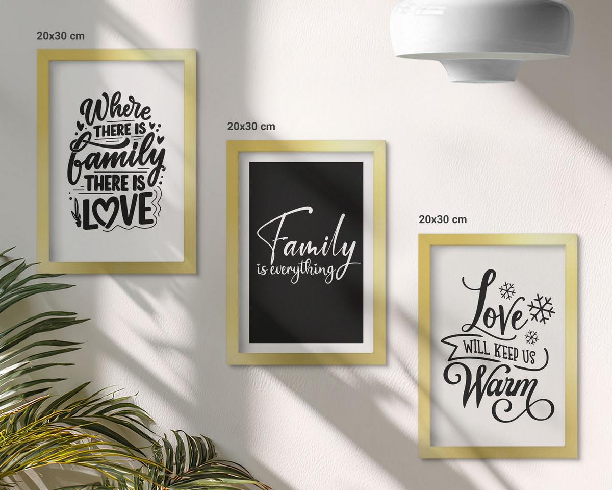 BILDER SET 3er Set - 20x30 cm Goldrahmen - Familie, Liebe, Wärme, Zuhause - Goldfarben, Kunststoff (20/30cm) - TULUP