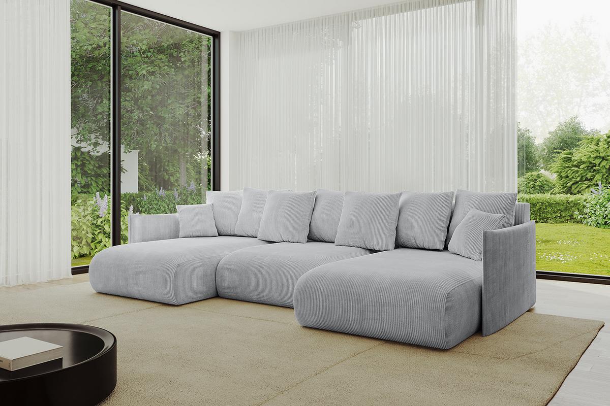 WOHNLANDSCHAFT mit Schlaffunktion und Bettkasten ONESK-U 317x177x72 Grau Cord - Grau, Holzwerkstoff/Kunststoff (317/72/177cm) - ALTDECOR
