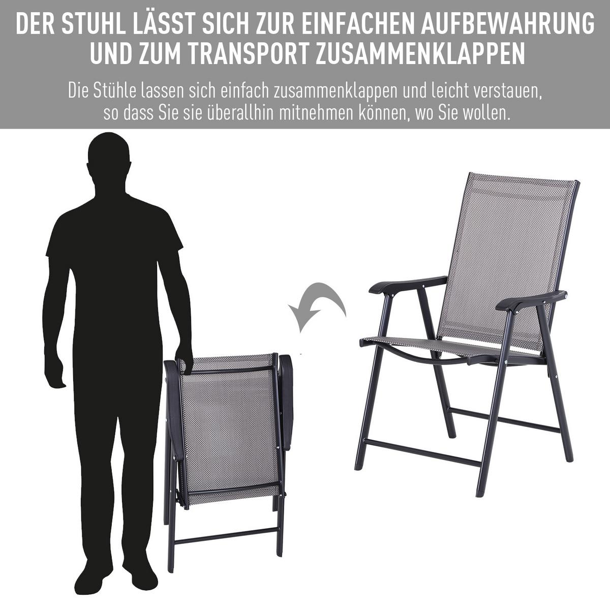 KLAPPSTUHL, Metall, Texteline, Grau - Grau, Metall (64/94/58cm) - Outsunny