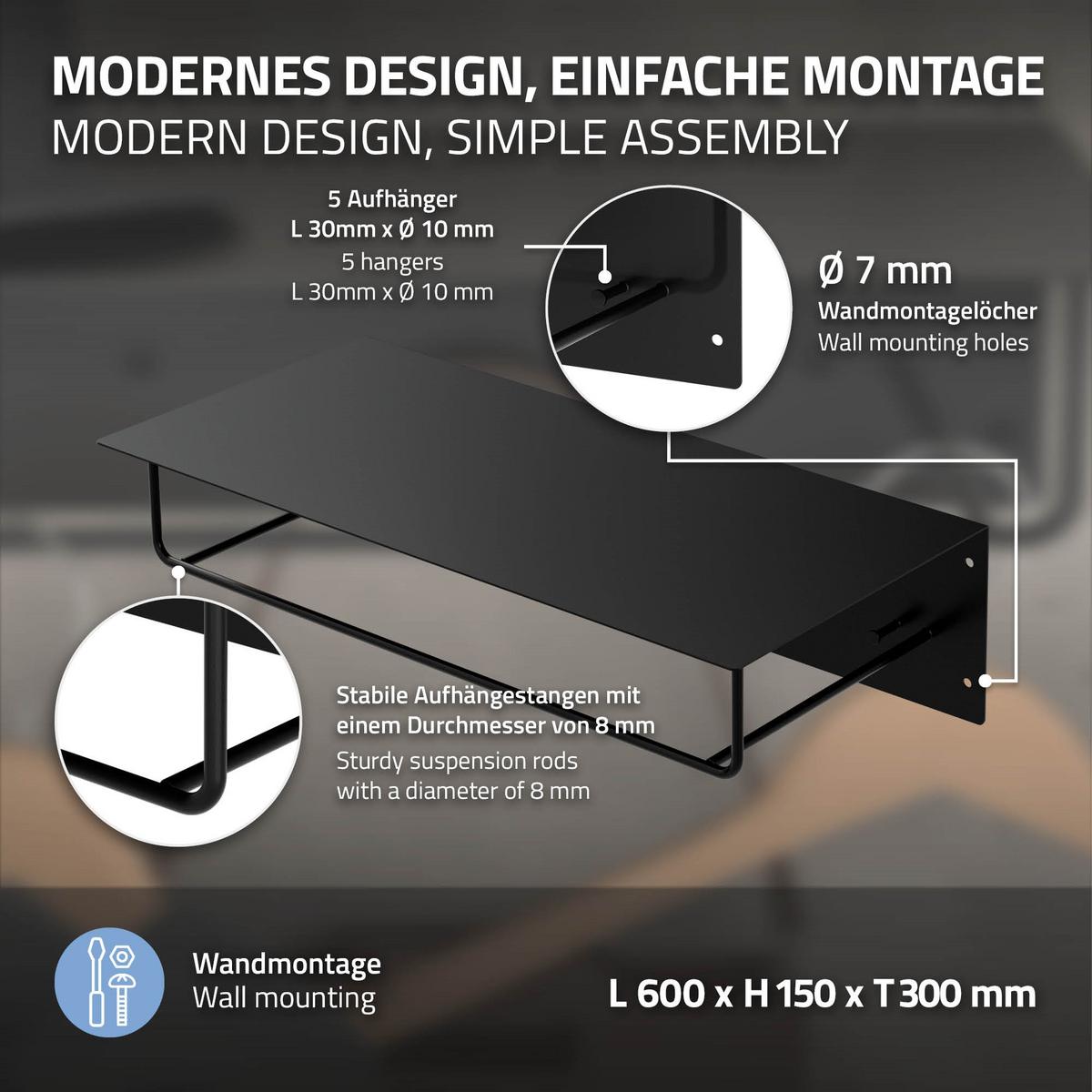 KLEIDERSTANGE 2er Set - Schwarz, Metall (30/15/60cm) - ML-DESIGN