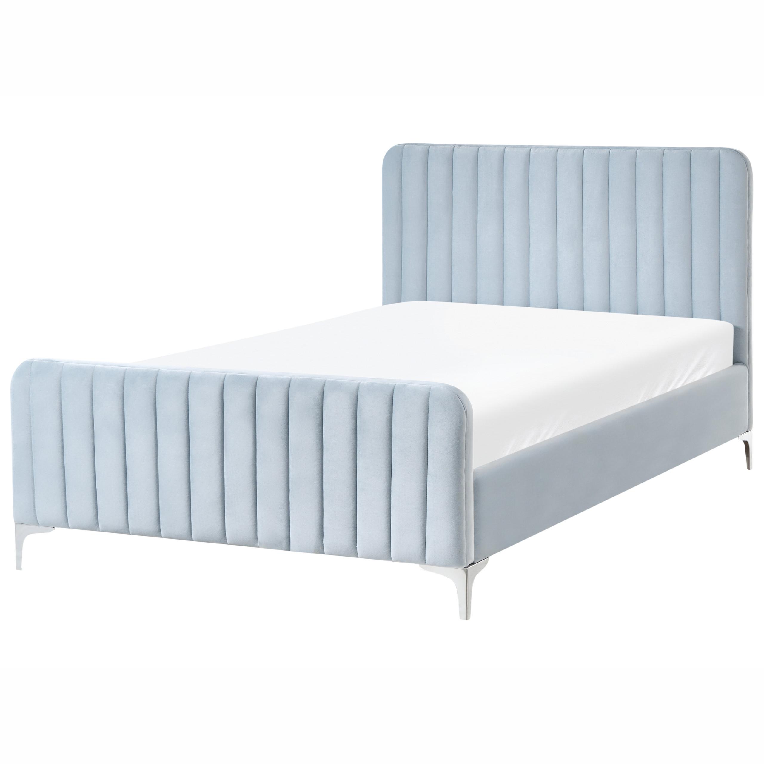 BETT mit Lattenrost 120/200 cm Hellblau Lunan - Blau/Silberfarben, Textil (120/200cm) - Beliani