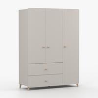 DREHTÜRENSCHRANK MARIO 3D 120 cm Kaschmir/Kaschmir, 3-türig, zwei Schubladen, Holzgriffe - Kaschmir/Eukalyptusholzfarben, Holz/Holzwerkstoff (120/204/50cm) - imoebel24