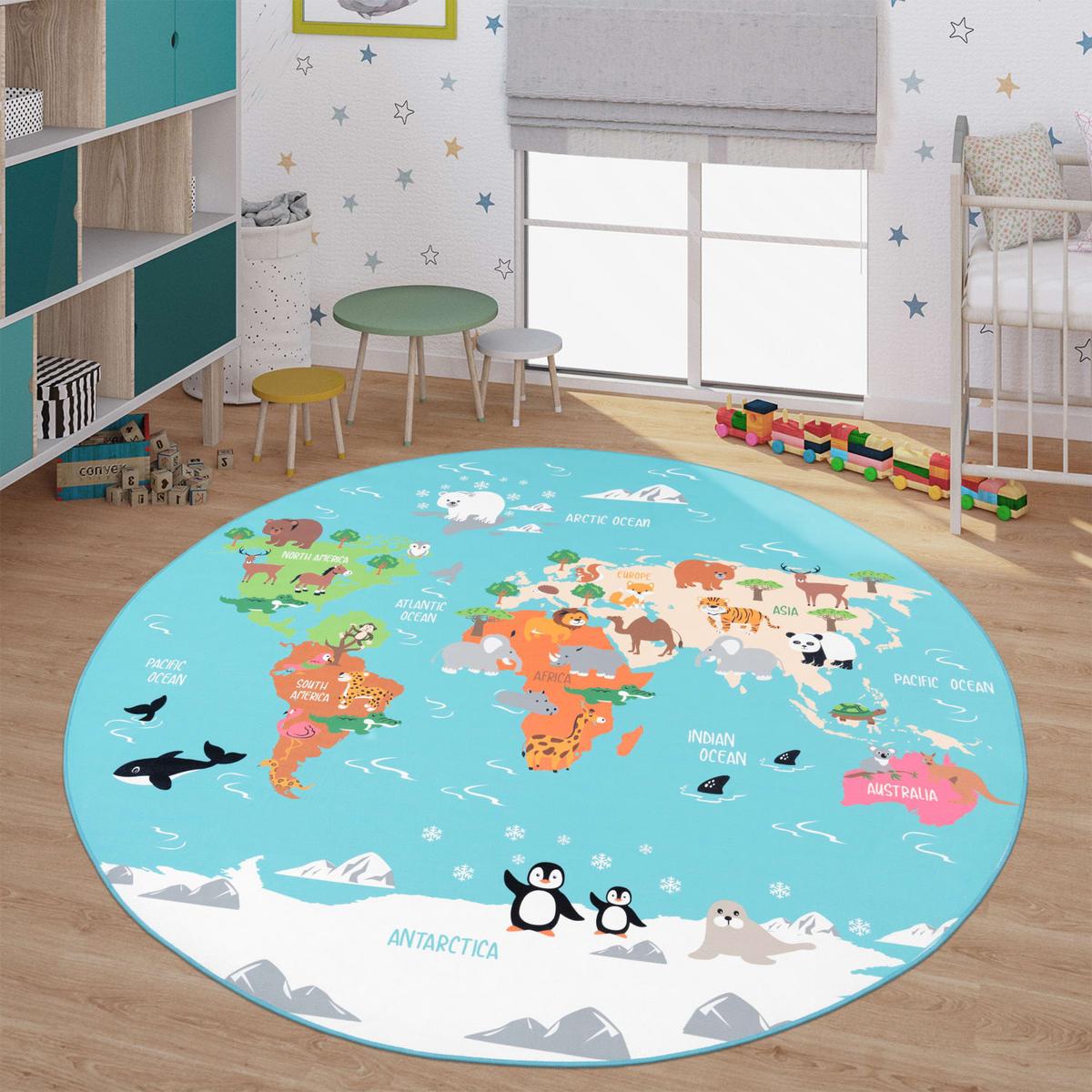 KINDERTEPPICH Türkis Ø 160 cm - Türkis, Kunststoff (160/160cm) - TT Home