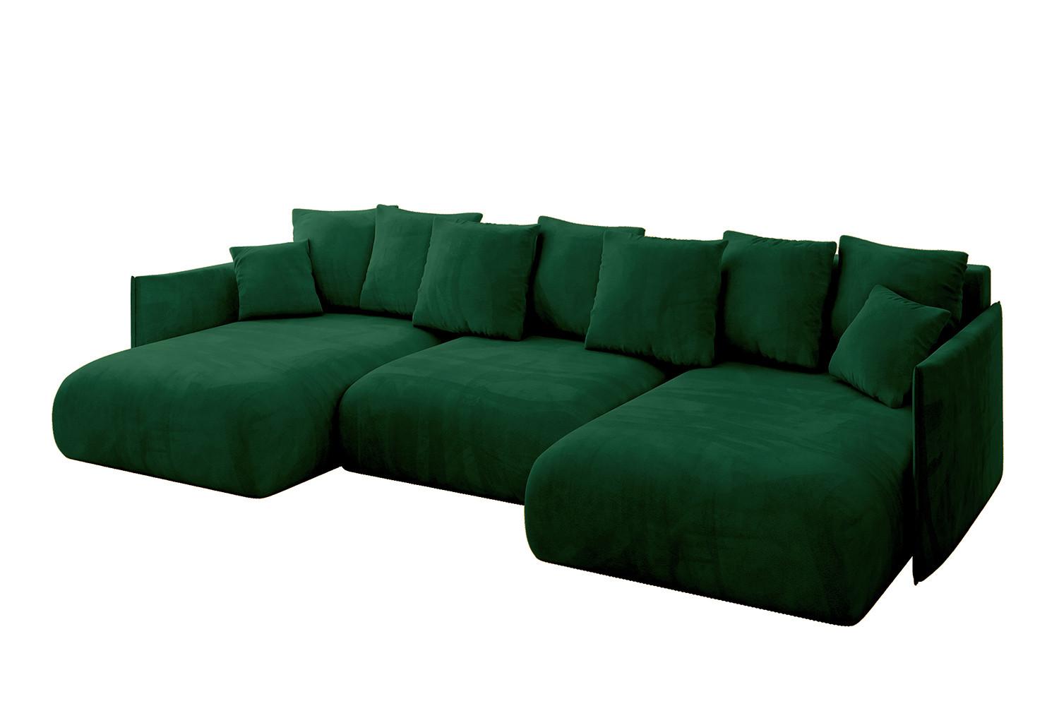 WOHNLANDSCHAFT mit Schlaffunktion und Bettkasten ONESK-U 317x177x72 Grün Velours - Grün, Holzwerkstoff/Kunststoff (317/72/177cm) - ALTDECOR
