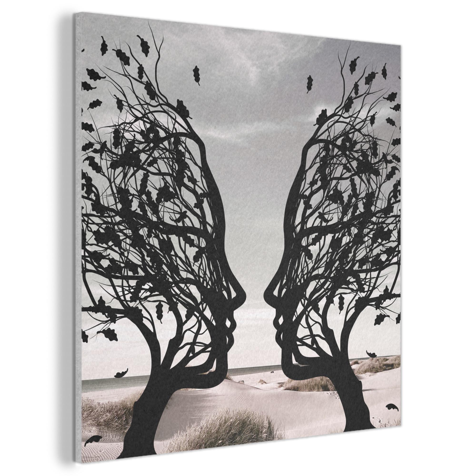 AKUSTIKBILD Strand - Meer - Menschen - Baum - Moderne Kunst Akustikpaneele 80x80 cm - Hellgrau, Kunststoff (80/80/0.9cm) - MuchoWow
