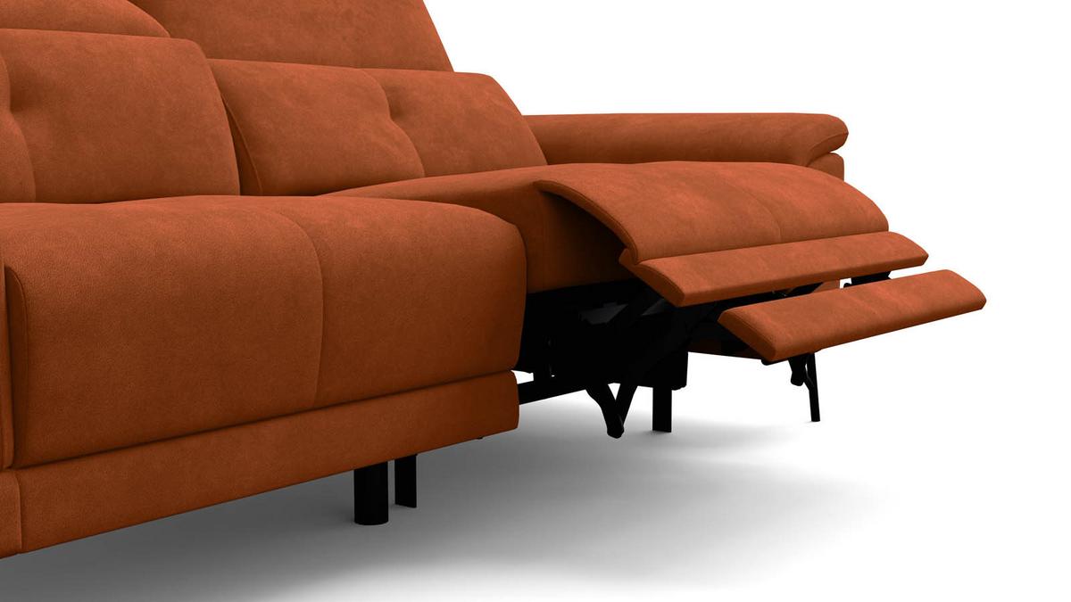 SOFA RELAX AVENA 3-Sitzer, dunkeloranger Veloursstoff - Dunkelorange/Schwarz, Holz/Textil (204/80/108cm) - Courtois Laville