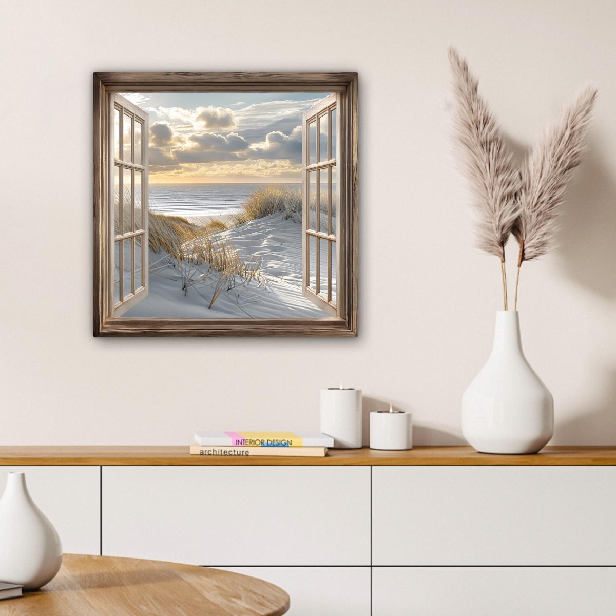 LEINWANDBILD Ausblick - Strand - Dünen - Meer - Natur Wandbild Wohnzimmer 50x50 cm - Sandfarben, Textil (50/50cm) - MuchoWow