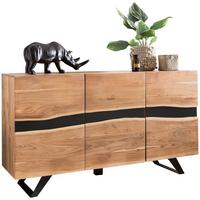 SIDEBOARD – Akazie Massivholz, 148x85x43 cm, Baumkante, Landhausstil, breit - Schwarz/Braun, Akazienholz/Holz (148/85/43cm) - KADIMA DESIGN