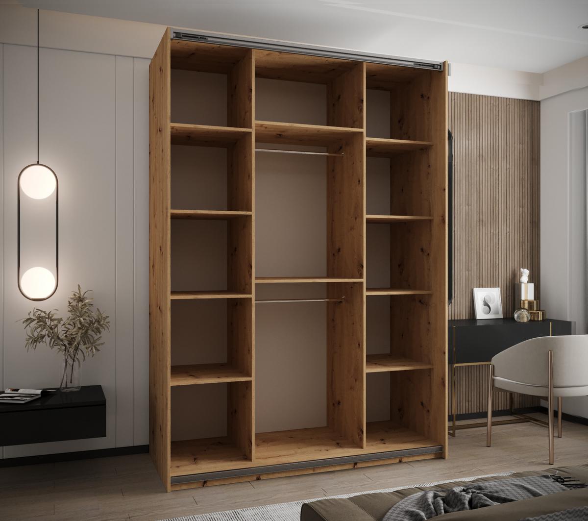 SCHWEBETÜRENSCHRANK 245,5/160/64 2-türig - Silberfarben/Schwarz, Holz/Metall (160/245/64cm) - Abiks Möbel