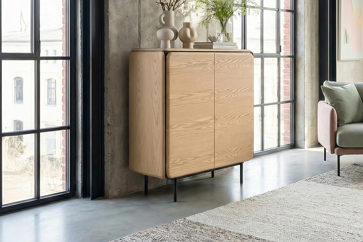 HIGHBOARD AVRIL Braun Eiche - Schwarz/Braun, Holzwerkstoff/Metall (100/121/40cm) - KAWOLA