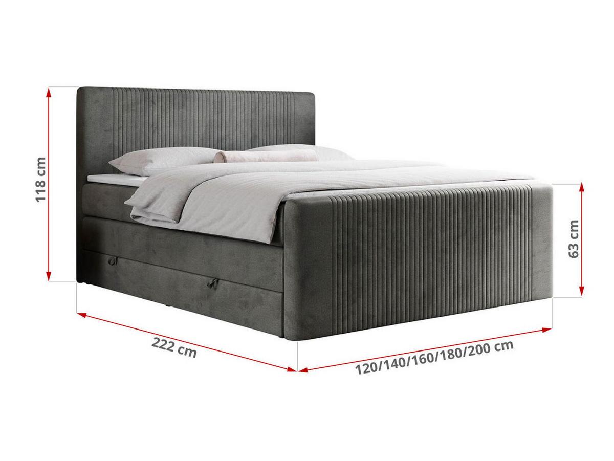 BOXSPRINGBETT KING DOREN 160/200 Dunkelgrau Velvet - H3 - Dunkelgrau, Holz/Textil (160/200cm) - MKS