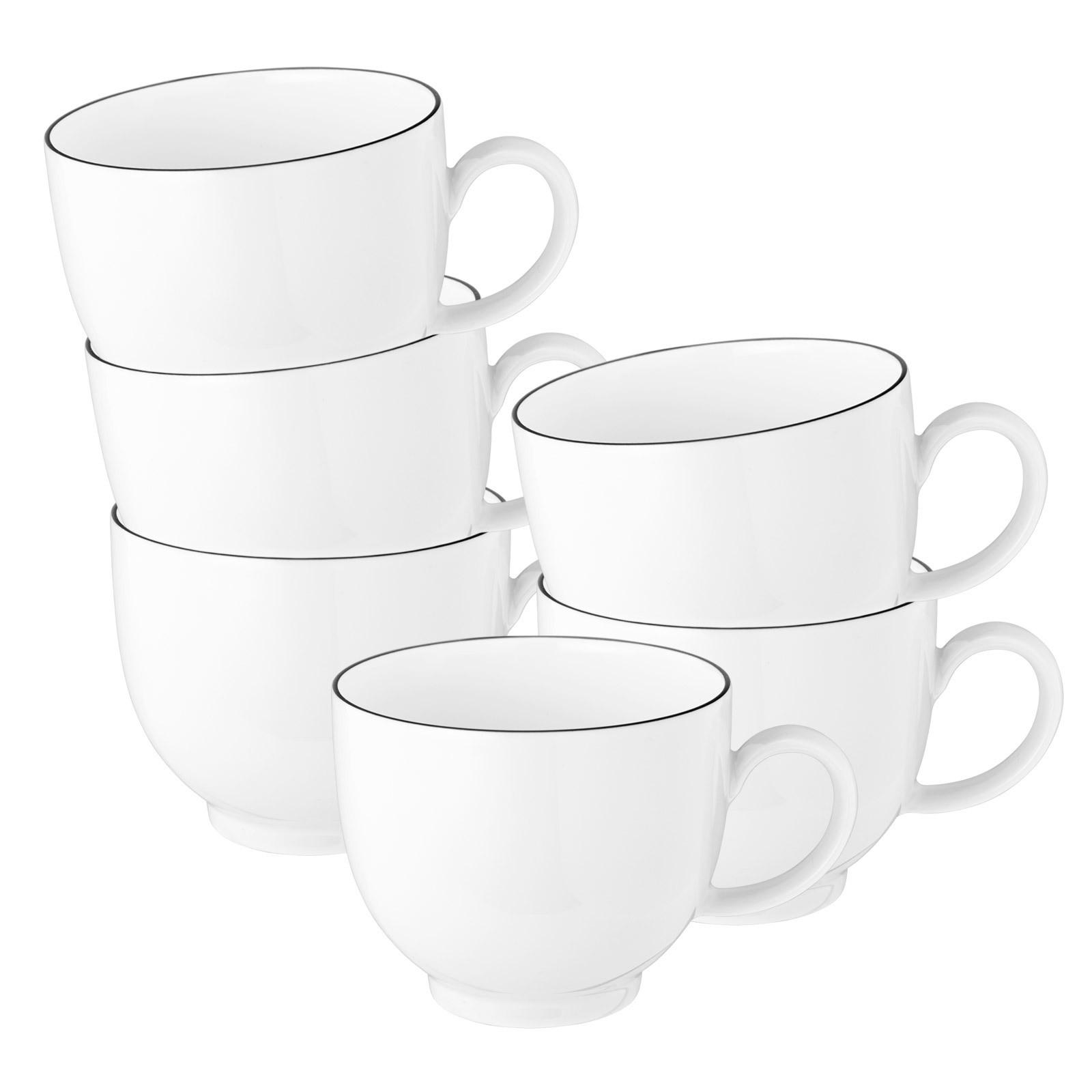 KAFFEETASSEN Lido Black Line weiß 220 ml 6er Set - Weiß, Keramik (0.22L) - Seltmann Weiden