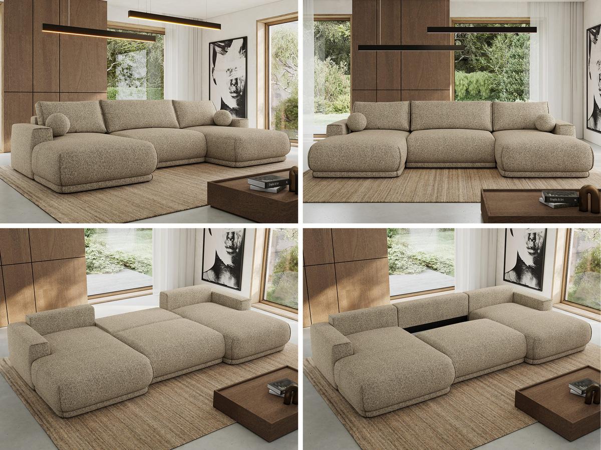 WOHNLANDSCHAFT RINA U Dunkelbeige Strukture - Beige/Schwarz, Kunststoff/Textil (360/85/170cm) - MKS