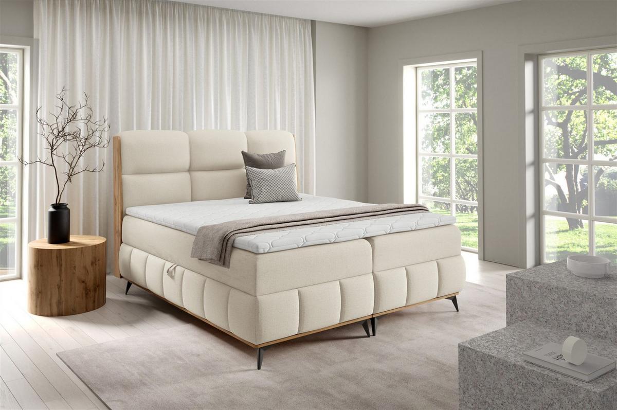 BOXBETT Charlie Premium - Creme, Holzwerkstoff/Textil (140/200cm) - Fun Möbel