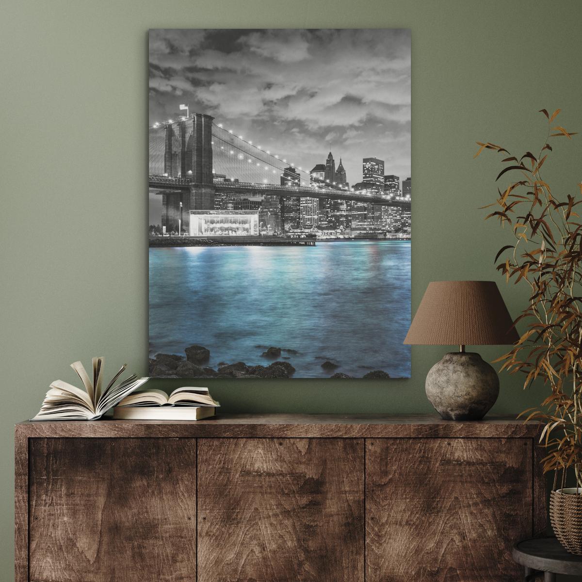 AKUSTIKBILD New York - Skyline - Stadt - Blau Wandbilder 60x80 cm - Blaugrau, Kunststoff (60/80/0.9cm) - MuchoWow