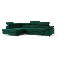 ECKSOFA FAVIEN L-S Grün Velours-Stoff mit Schlaffunktion - Grün, Holz (257/190cm) - MASSENO