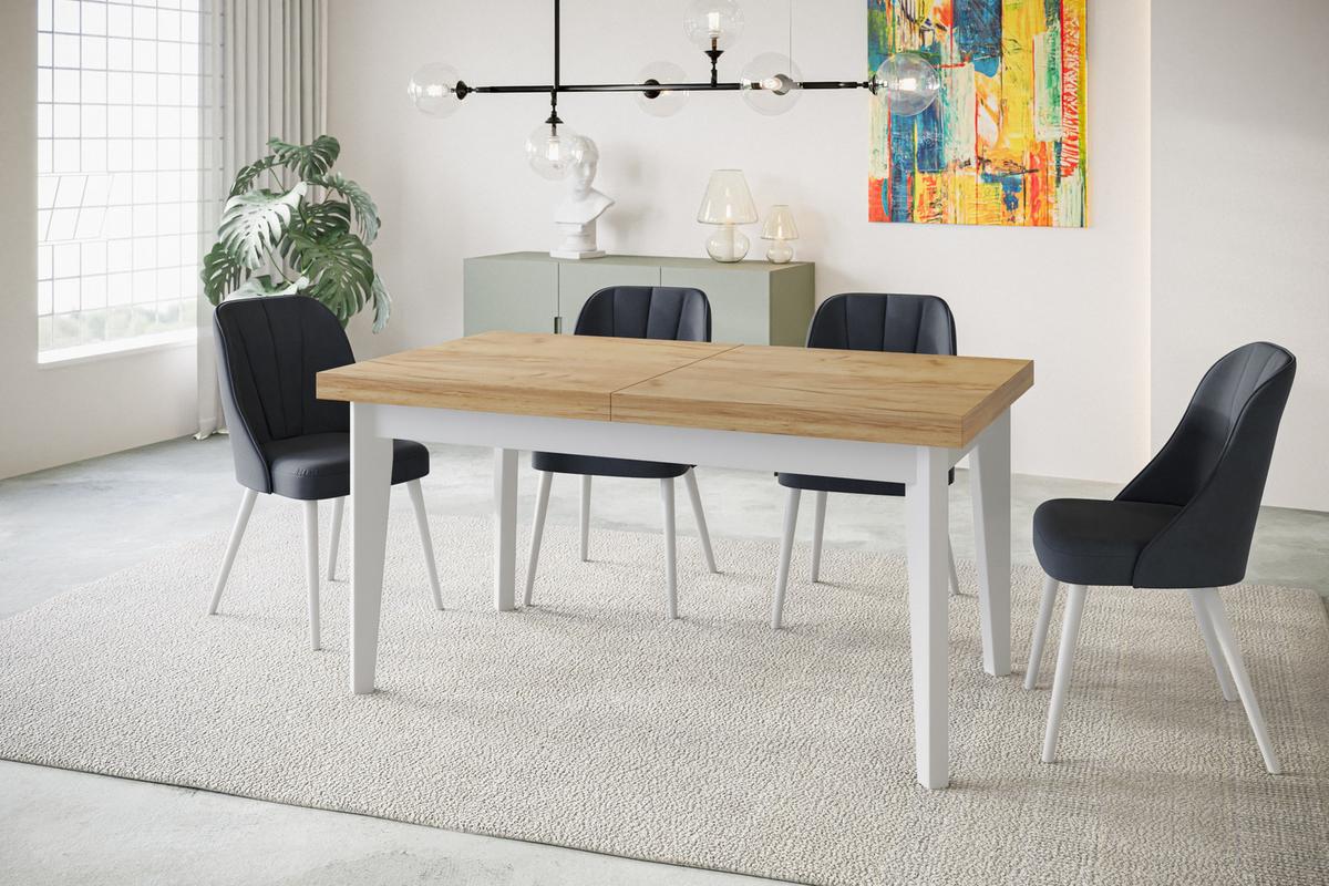 RECHTECKIGER Esszimmertisch SKANDI, ausziehbarer Tisch, Größe: 140-180X80X78 cm, Wohnzimmertisch Farbe: CRAFT, mit Holzbeinen in Farbe Weiß - Braun/Weiß, Holzwerkstoff (140/80/78cm) - Alpi-Möbel