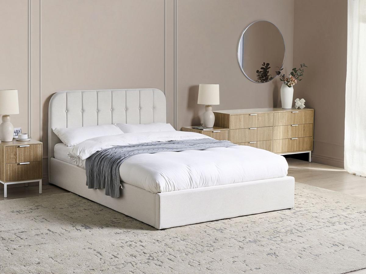 BETT mit Stauraum 140/200 cm Stoff Cremeweiß Challans - Creme, Textil (140/200cm) - Beliani