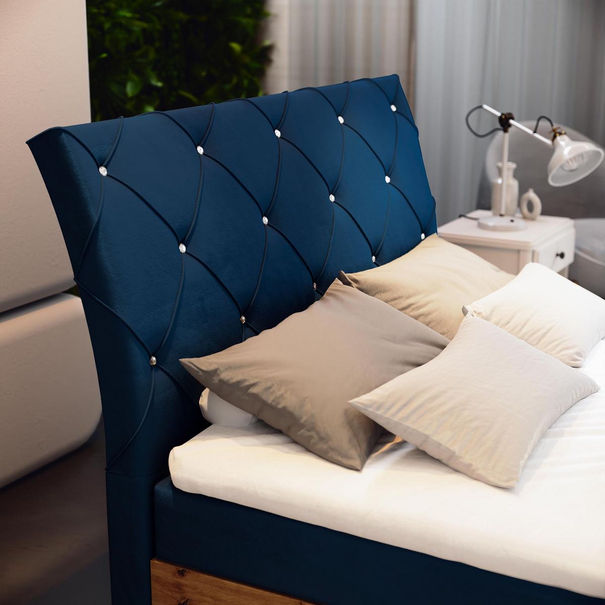 BOXBETT VELLANO 160x200 cm mit Matratze und Topper - Blau - Blau, Holz (160/200cm) - MASSENO