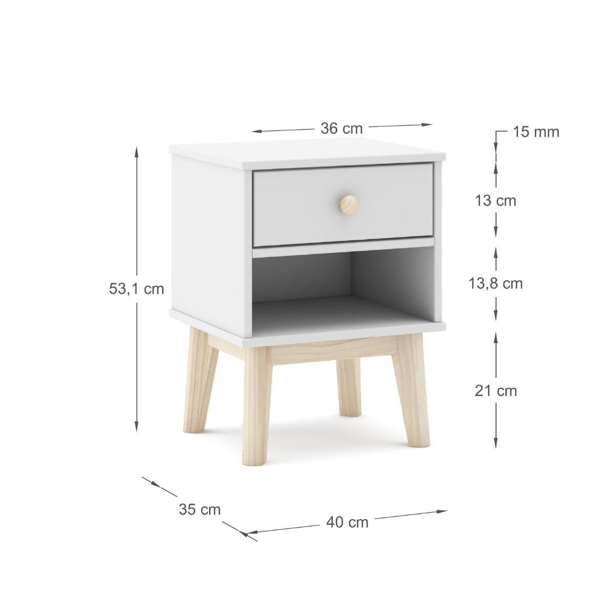 NACHTTISCH mit 1 Schublade und 1 offener Nische, L40 cm 35/40/53,1 cm - Weiß, Holzwerkstoff (35/53.1/40cm) - Calicosy
