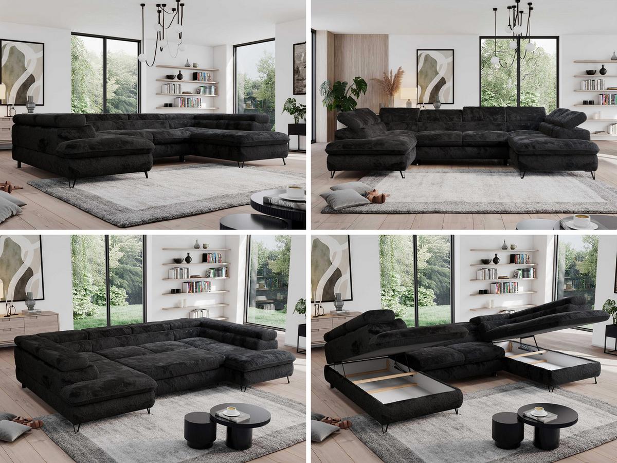 WOHNLANDSCHAFT PETER U Plüsch Schwarz - Schwarz, Textil/Metall (346/76/208cm) - MKS