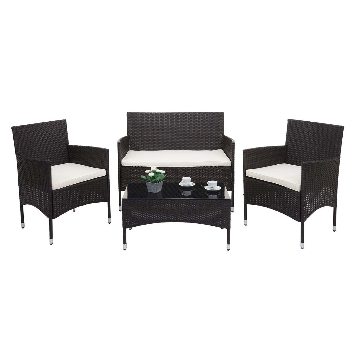 POLY-RATTAN GARNITUR Braun, Cremeweiß - Braun/Weiß, Kunststoff - MCW