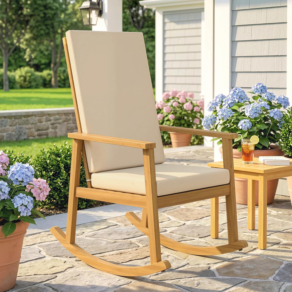 SCHAUKELSTUHL Akazienholz Polyester Beige - Beige/Akaziefarben, Holz/Textil (60/107/89cm) - Outsunny