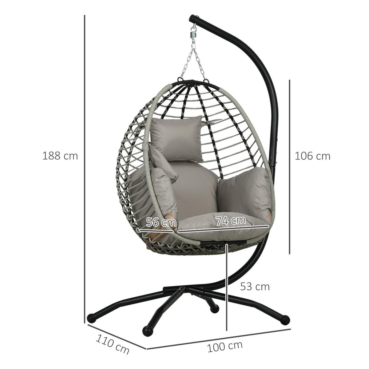 HÄNGESESSEL, Stahl, Polyester, Grau - Grau, Metall (100/188/110cm) - Outsunny