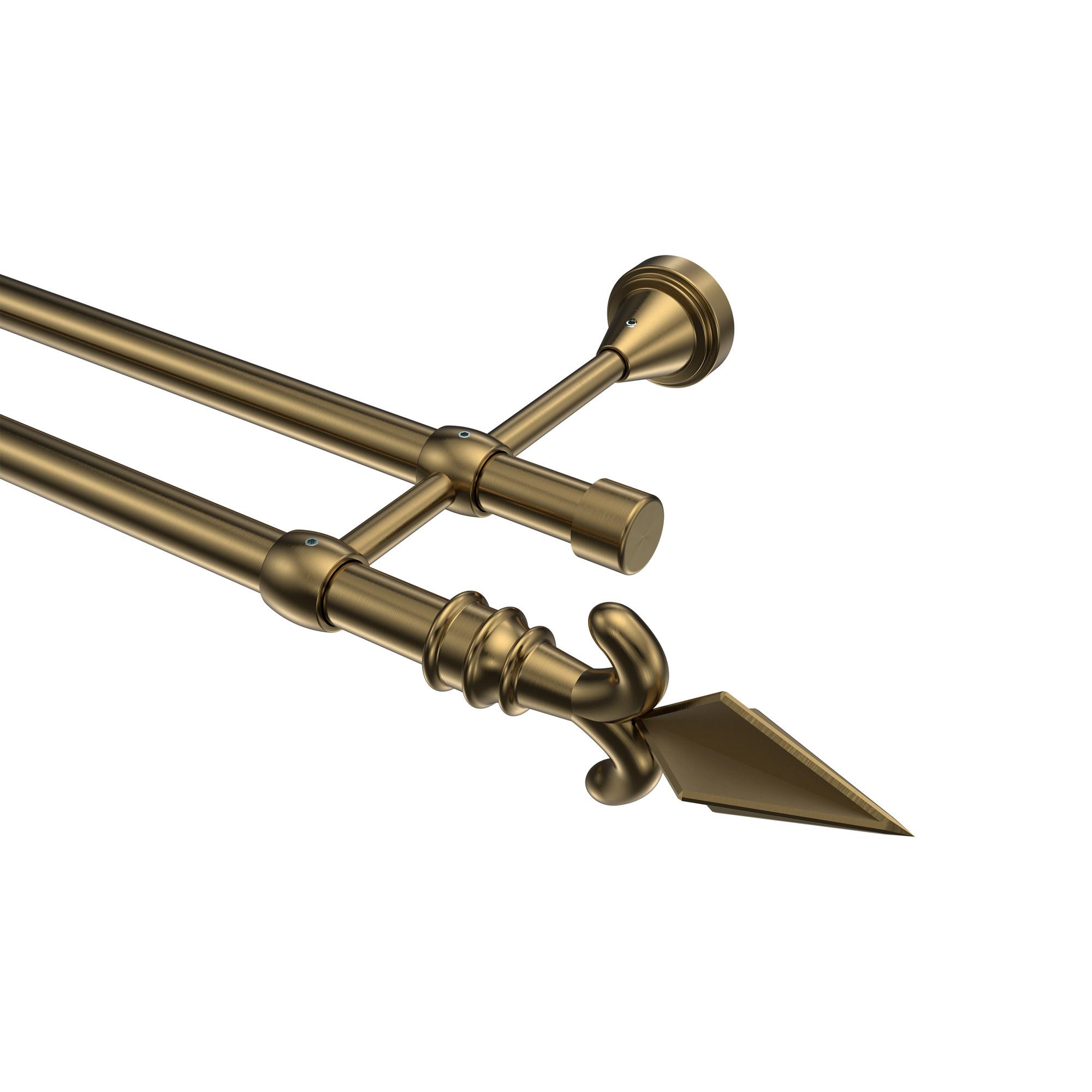 GARDINENSTANGE Primus Matteo 260 cm (geteilt in 2 x 130 cm), 2-läufig (ohne Ringe), 16 mm Ø Messing Antik - Messingfarben/Bronzefarben, Metall (260cm) - INTERDECO